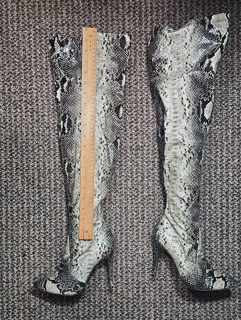 Fashion Nova Shoes Womens 7 Boots Faux Snakeskin OTK Tall Stiletto Partial Zip